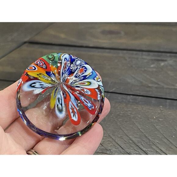 Vintage Murano Style Art Glass Millefiori Paper Weight Colorful Small Oval - Picture 3 of 7